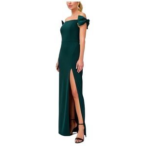 Aidan By Aidan Mattox Women's Off Shoulder Gown Bows green forest dress 16 new